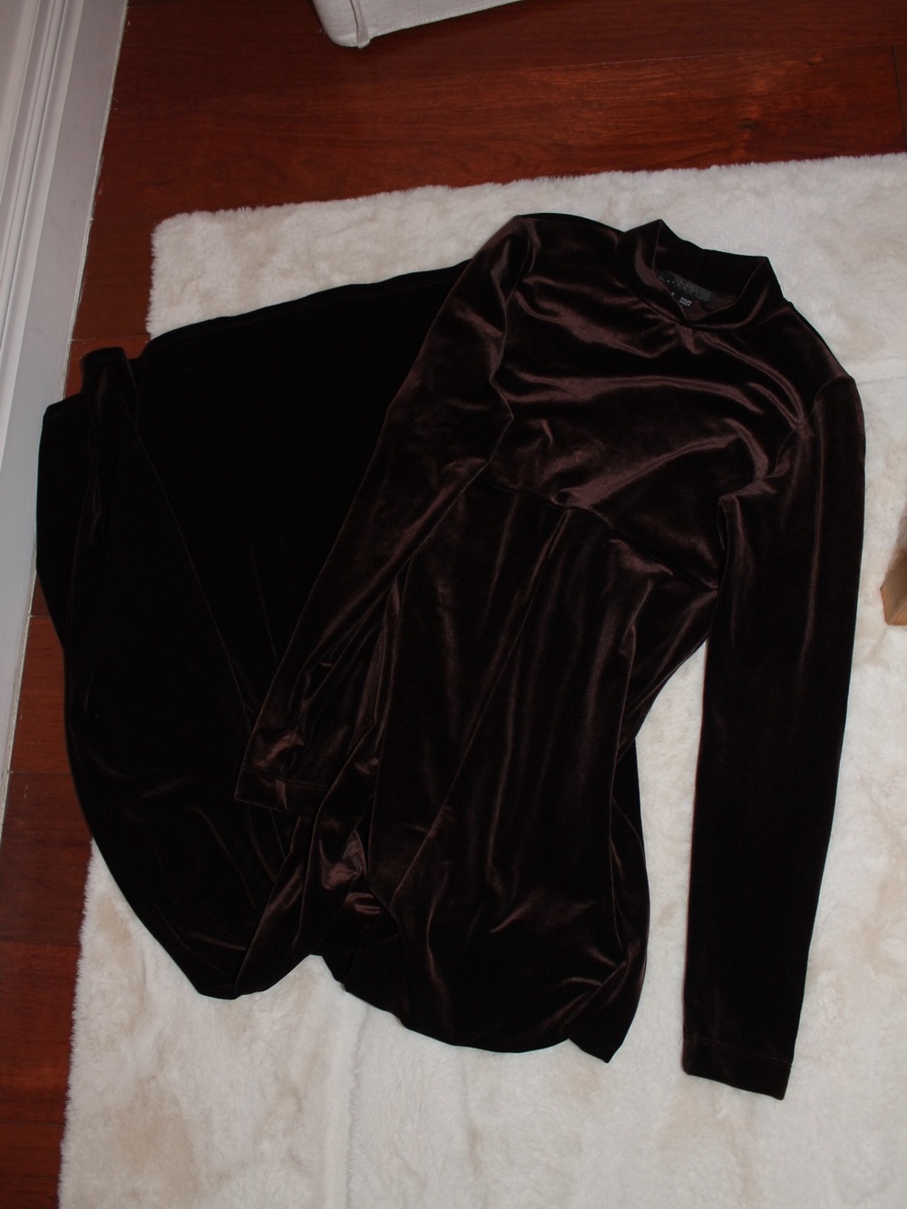 Brown BCBG Vintage Velvet Long Sleeve Dress